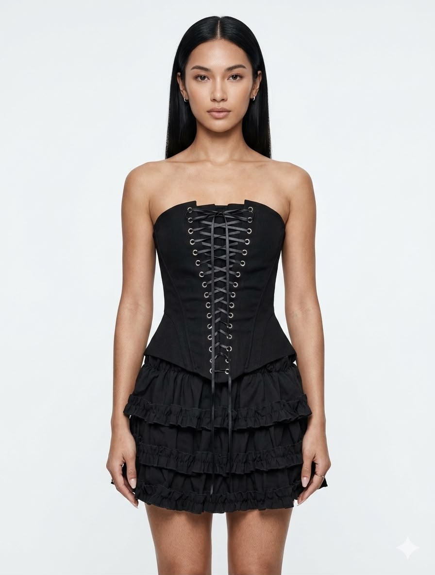 Noir Lace-Up Corset Set