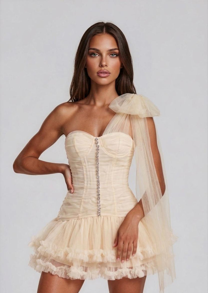 Champagne Tulle Corset Mini Dress
