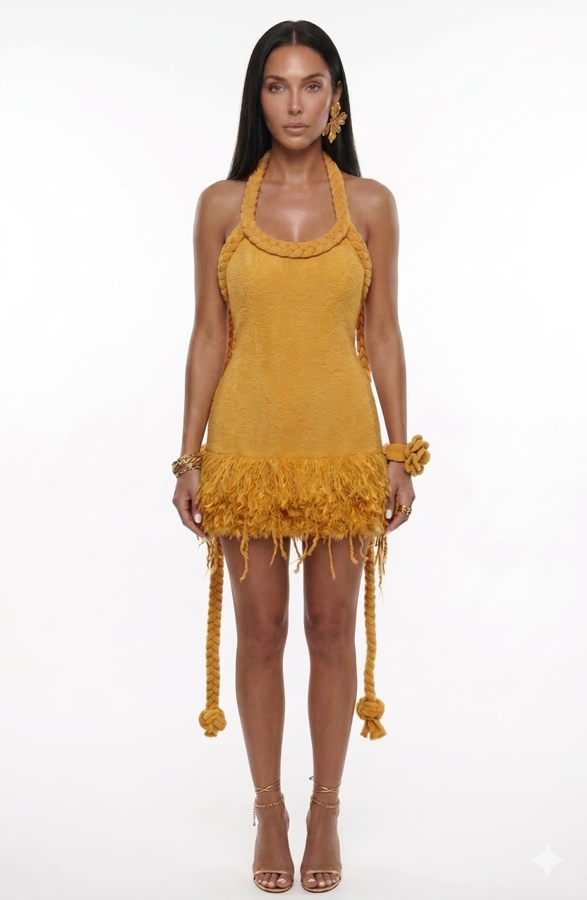 Marigold Fringe Mini Dress