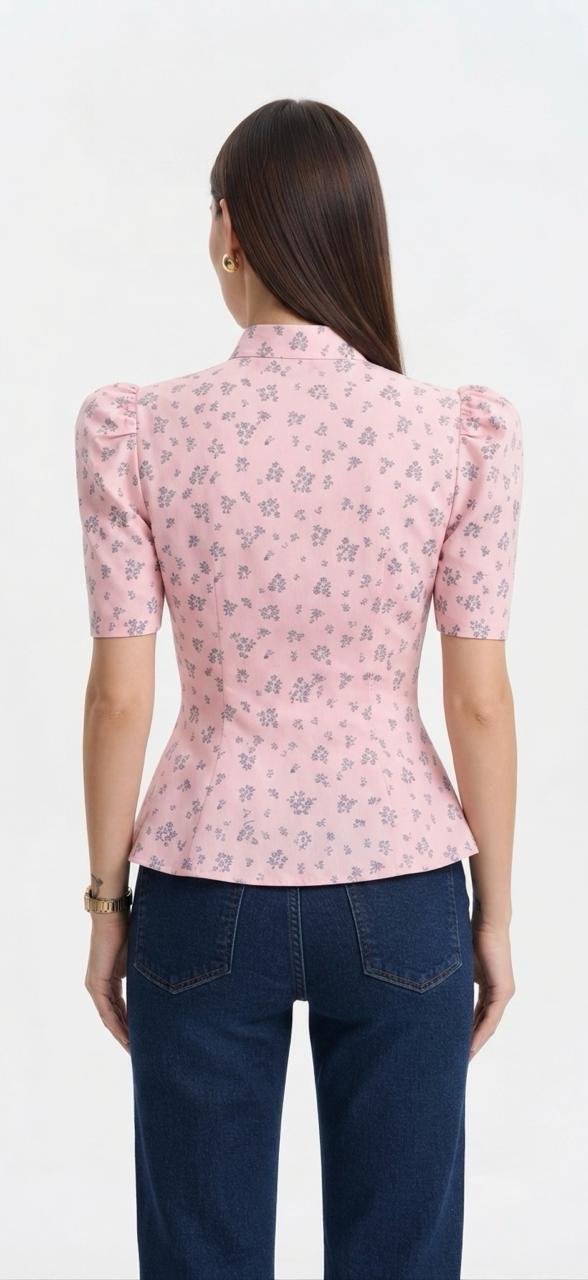 Rosette Print Peplum Blouse
