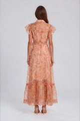 Peach Rose Organza Maxi Dress