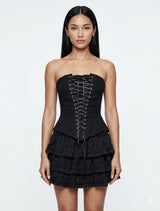 Noir Lace-Up Corset Set