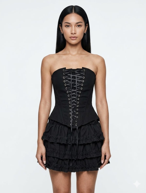 Noir Lace-Up Corset Set