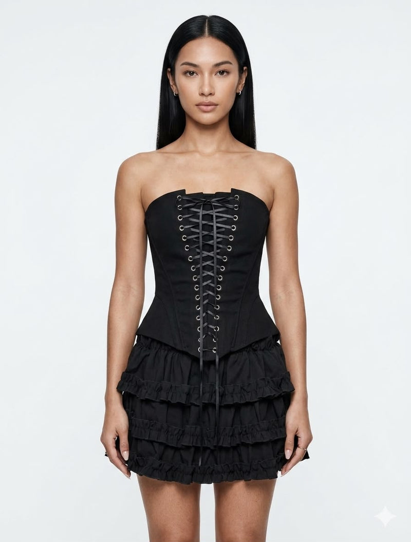 Noir Lace-Up Corset Set