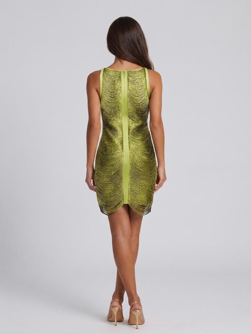 Olive Shimmer Fringe Mini Dress
