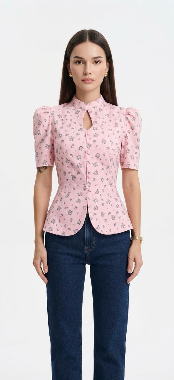 Rosette Print Peplum Blouse