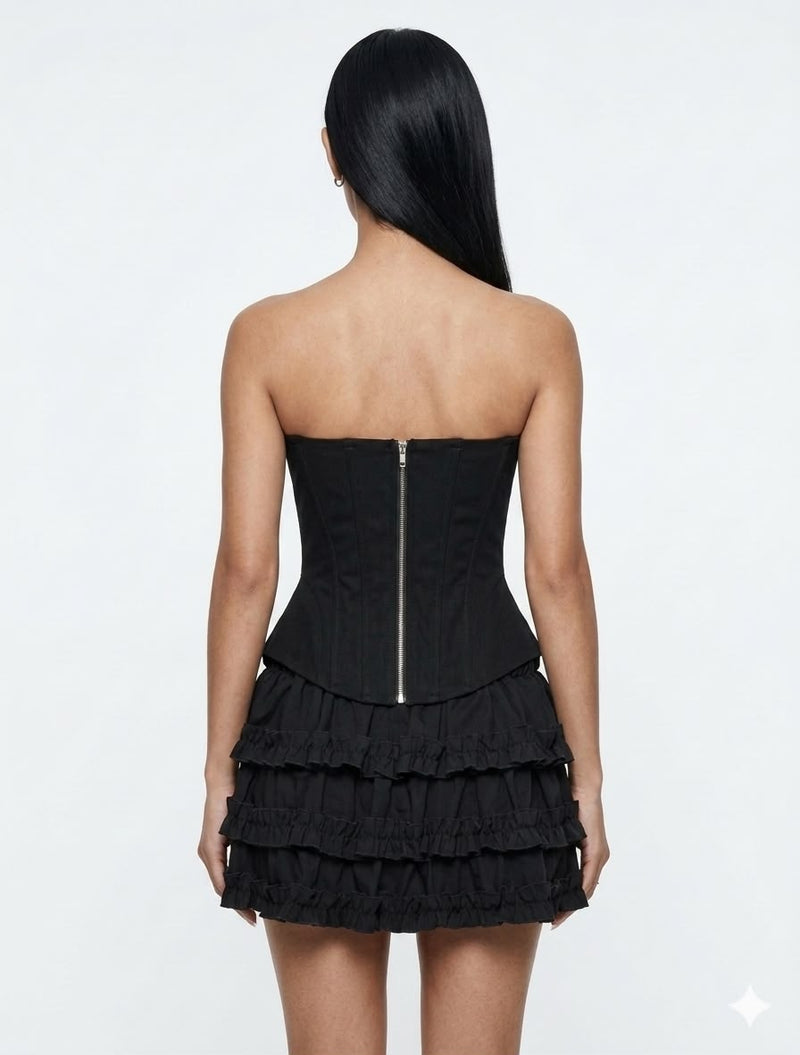 Noir Lace-Up Corset Set