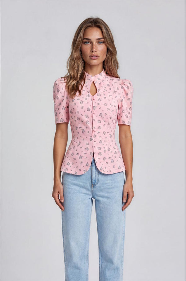 Rosette Print Peplum Blouse